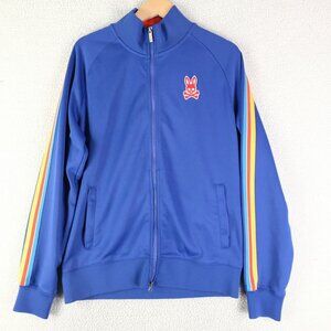 Psycho Bunny Blue Performance Jacket with Rainbow Stripes